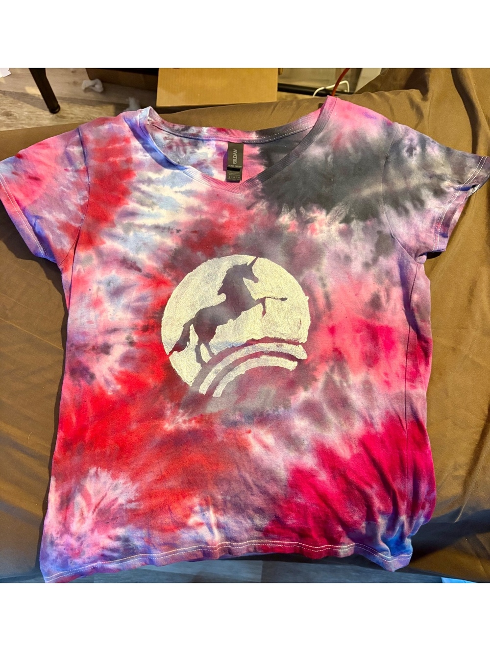 Hand Tie-Dyed and Painted T-Shirt w/Unicorn Graphic, Size M